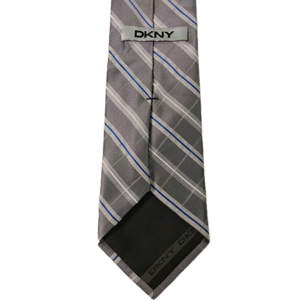 Men's DNKY Gray/Blue/White 100% Silk Checkered Tie #T21